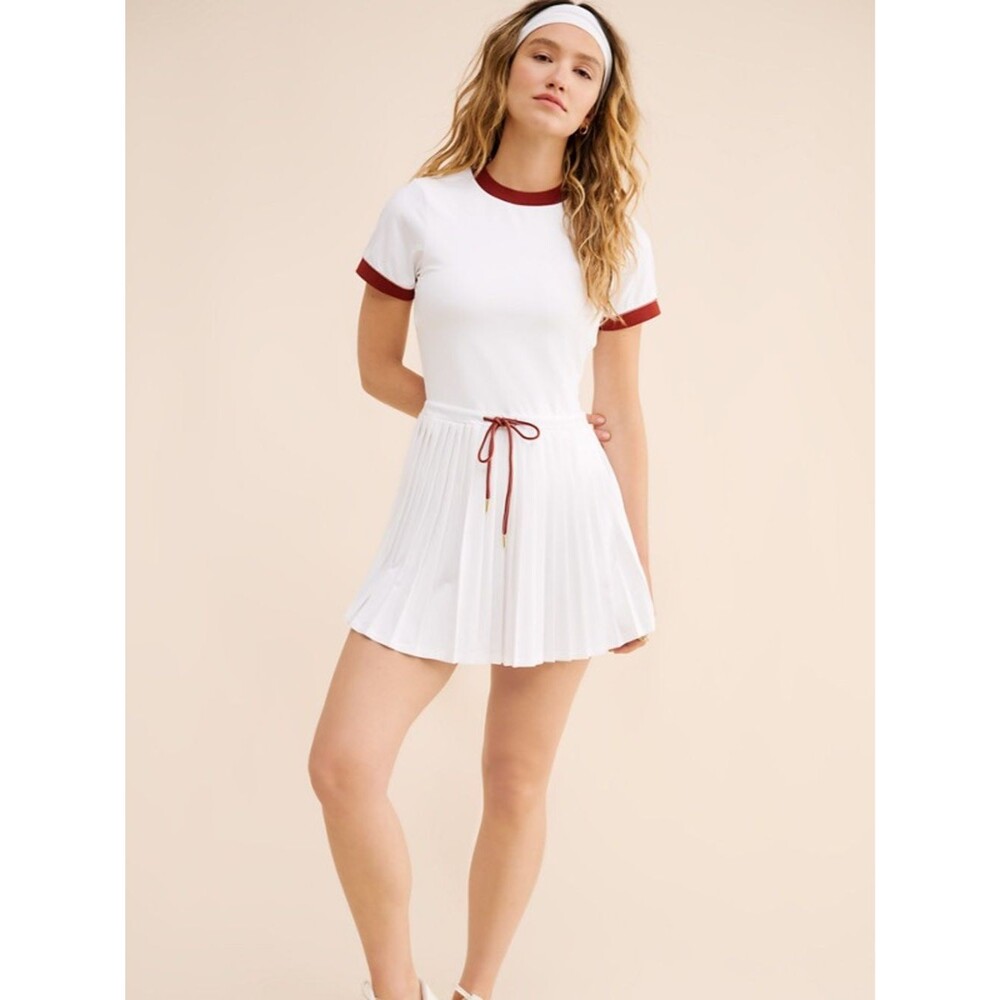 NWT Varley Trent Court Dress 30” Size Small White Burnt Henna Tennis Pleated